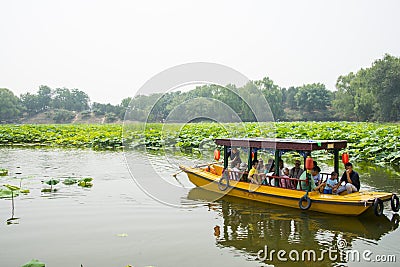 Asia China, Beijing, Old Summer Palace, lotus pond, the boat Editorial Stock Photo