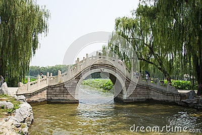 Asia China, Beijing, Old Summer Palace, stone arch bridge Editorial Stock Photo