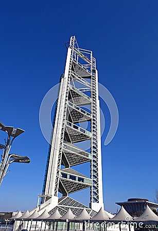 Asia China, Beijing, Olympic Park, Landscape architecture, linglong tower appearance Editorial Stock Photo