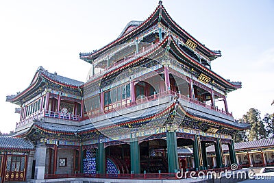 Asia China, Beijing, the Summer Palace, classical architecture, Heart and garden theater building Editorial Stock Photo