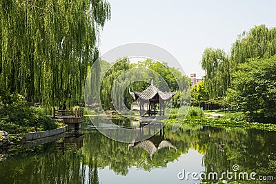 Asia China, Beijing, Taoranting Park, pavilion, summer landscape Editorial Stock Photo