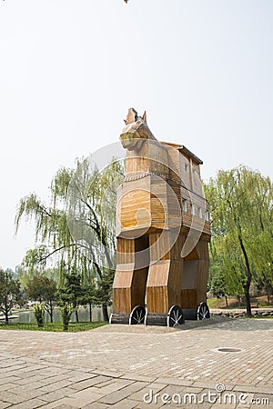 Asia China, Beijing, the world park, miniature landscape, Troy horse, Editorial Stock Photo