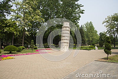Asia China, Beijing, the world park,miniature landscapeï¼Œthe Leaning Tower of Pisa ; Editorial Stock Photo