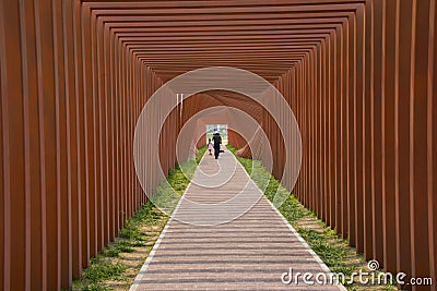 Asia China, Beijing, Yanqing, world wine expo, modern architectureï¼ŒLandscape corridor Editorial Stock Photo