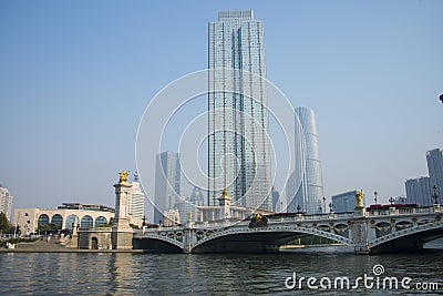 Asia China, Tianjin, Haihe River scenery, Bei`an Bridge Editorial Stock Photo