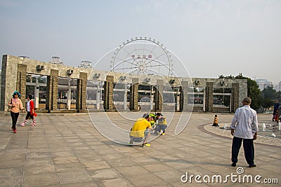 Asia China, Tianjin, water park,Landscape wall Editorial Stock Photo