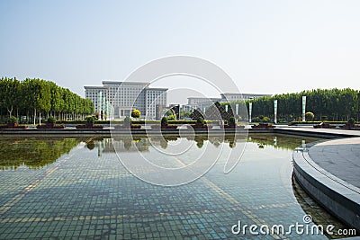 Asia China, Wuqing Tianjin, cultural park, square, Fountain pool Editorial Stock Photo