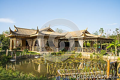 Asia China, Wuqing Tianjin, Green Expo, landscape architecture, bamboo Pavilion Editorial Stock Photo