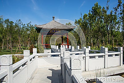 Asia China, Wuqing, Tianjin, Green Expo, landscape architecture, The pavilion, stone bridge Editorial Stock Photo