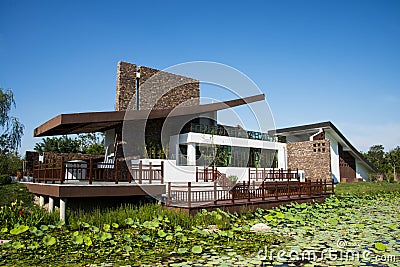 Asia China, Wuqing, Tianjin, Green Expo, landscape architectureï¼Œrestaurant Stock Photo