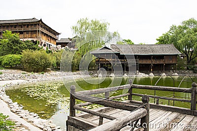 Asia Chinese, Beijing, China Minzu Yuan,Wood floor, Lake Editorial Stock Photo