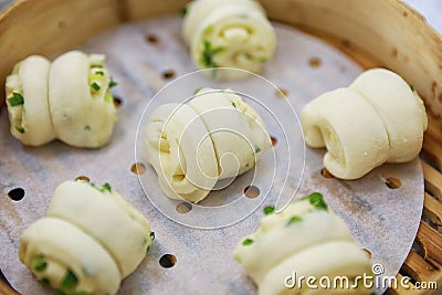 Asia Chinese style desert steamed twisted roll in a food steamer popular breakfast in China Stock Photo