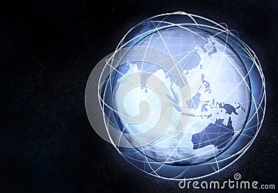 Asia earth globe view with travel network Cartoon Illustration