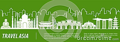 Asia famous landmark silhouette with green and white color design Vector Illustration