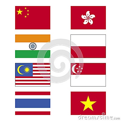 Asia Flags Vector Illustration