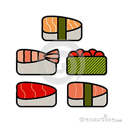 Asia food icon set with sushi rolls sashimi noodle Vector Illustration