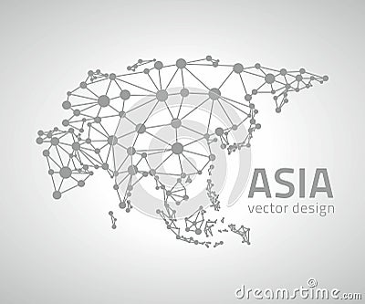 Asia grey dot outline vector triangle map Vector Illustration