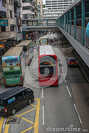 Hong Kong shop signage traffic crowd city Editorial Stock Photo