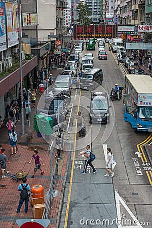 Hong Kong shop signage traffic crowd city Editorial Stock Photo