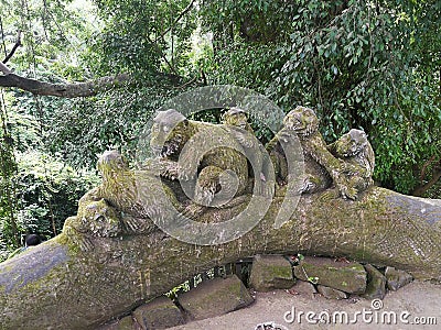 Southeast Asia Indonesia Bali Monkey Forest Park Monkeys Sculpture Arts Crafts Wild Balinese Jungle Nature Outdoor Recreation Editorial Stock Photo