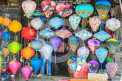 Asia lanterns in small shop Editorial Stock Photo