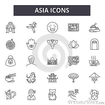 Asia line icons for web and mobile design. Editable stroke signs. Asia outline concept illustrations Vector Illustration