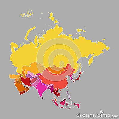 Asia map of multi-color with countries and capital cities on gray background. Vector illustration Vector Illustration