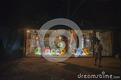 ASIA MYANMAR BAGAN SHOP UMBRELLA Editorial Stock Photo