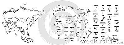 Asia outline map with each country Stock Photo