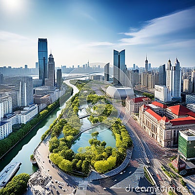 Asia's Prosperous Financial Center in China Stock Photo