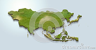 Asia map is green on a blue 3d background Stock Photo