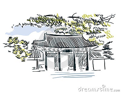 Asia Seul sketch vector city clip art illuatration Stock Photo