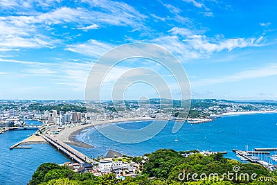 Enoshima island and urban skyline view in kamakura Stock Photo
