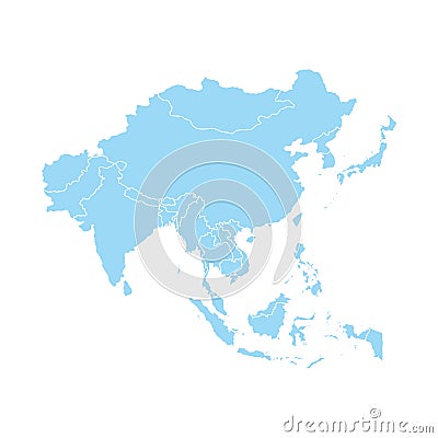 Asia vector map southeast country, Asian east continent icon silhouette china malaysia japan Vector Illustration