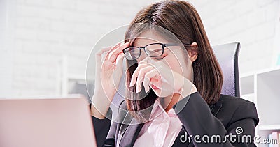 Asia woman worker feel tired Stock Photo