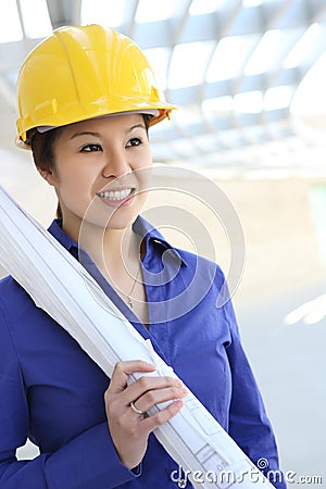 Asian Architect on Construction Site Stock Photo