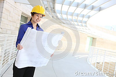 Asian Architect on Construction Site Stock Photo