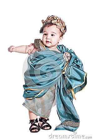 Asian baby boy in a amoretto fancy dress Stock Photo