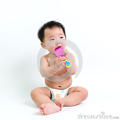 Asian baby wearing diaper Stock Photo