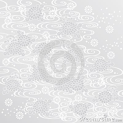 Asian background with chrysanthemums and waves. Vector Illustration