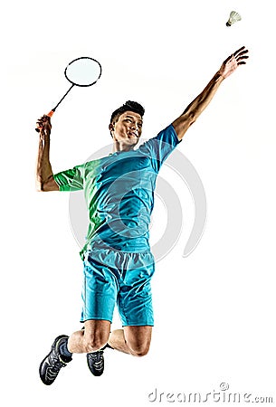 Asian badminton player man isolated Stock Photo