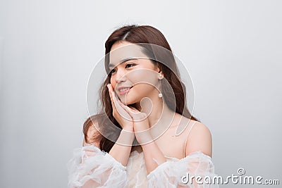 Asian beauty face closeup portrait with clean and fresh elegant lady Stock Photo