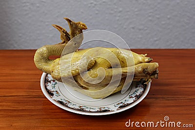 asian boiled chicken, on wood table Stock Photo