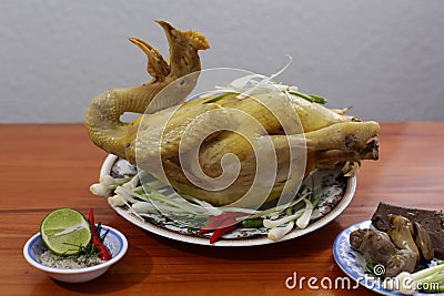 asian boiled chicken, on wood table Stock Photo