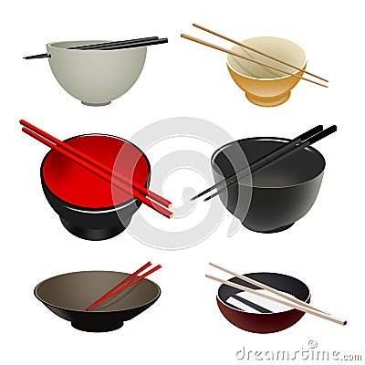 Asian Bowls & chopsticks Cartoon Illustration