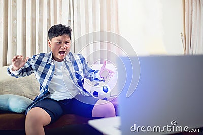 Asian boy happy excited astonished amazed surprised cheerful Stock Photo