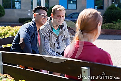 Asian boy and his schoolmate Stock Photo