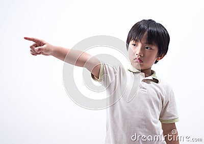 Asian boy point Stock Photo