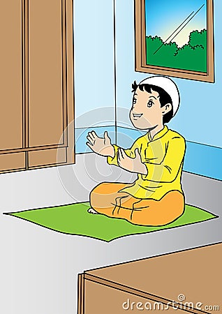 Asian boy praying Vector Illustration