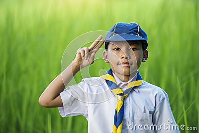 Asian boy scouts making an oath Stock Photo